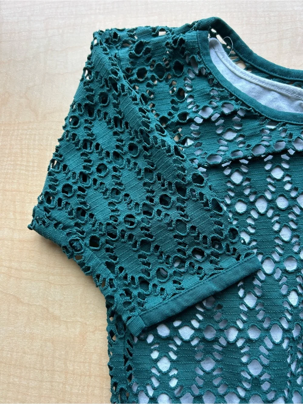 VTG 90s TLC for Girls Green Open Knit Top Crop Shirt Sz 7 Y2K Grunge Fairycore